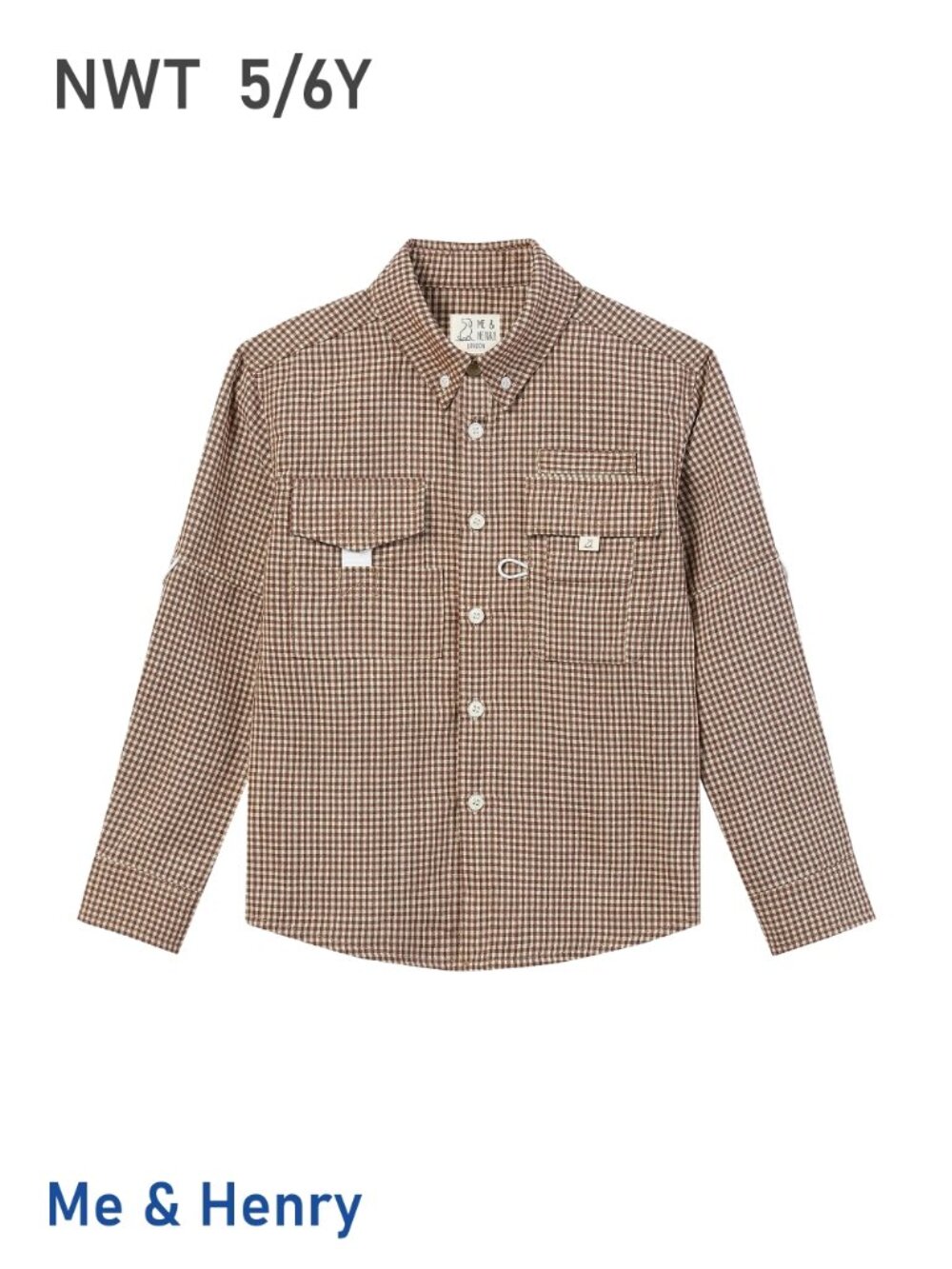 Brown & Cream Micro plaid Fishing Shirt size 5/6Y by Me & Henry